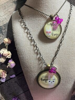 Mama Llama & Little Drama Llama Pendant Necklaces - Pink Accent